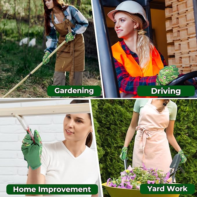 HANDLANDY Gardening Gloves for Women, Leather Garden Glove, Gardener Gift | Breathable Floral Ladies Leather Garden Yard Gloves, for Trimming, Weeding, Digging, Planting, Pruning