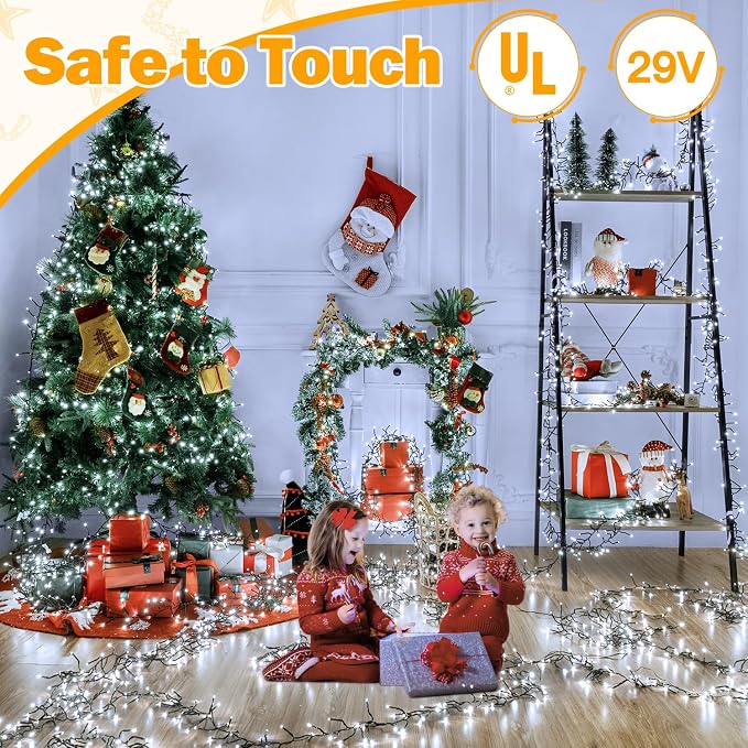 Ollny Cluster Lights Christmas 400LED 20FT, Cool White Christmas Tree Lights 8 Modes Timer Remote, Waterproof Connectable String Lights for Outdoor Indoor Outside Garland Xmas Decorations