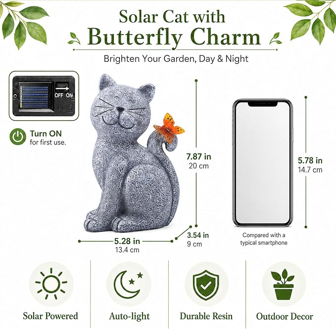 Nacome Cat Outdoor Statues for Garden: Outside Decor with Butterfly Clearance for Yard Art Lawn Ornaments Porch Patio Balcony Home House - Gifts for Mom Grandma Women
