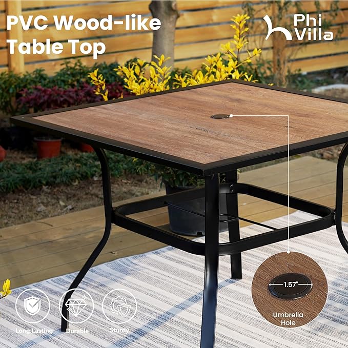 PHI VILLA 5 Piece Outdoor Patio Dining Set, Patio Table & Chair Set Clearance for 4 Person, 4 Swivel Dining Chairs & 1 Square Patio Table(1.57" Hole) for Lawn Garden Poolside