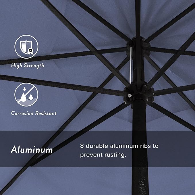 California Umbrella 7.5' Rd Aluminum Patio Umbrella, Crank Lift, Auto Tilt, Black Finish