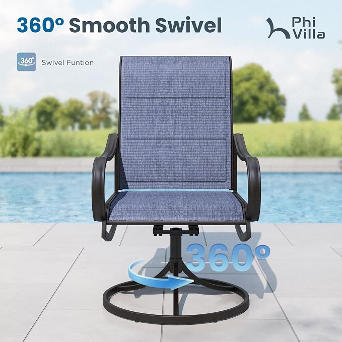 PHI VILLA 8 Piece Patio Dining Set with 13ft Patio Umbrella (Beige), 6 Outdoor Padded Swivel Dining Chairs & 1 Large Metal Dining Table for Lawn Garden Backyard (No Umbrella Base)