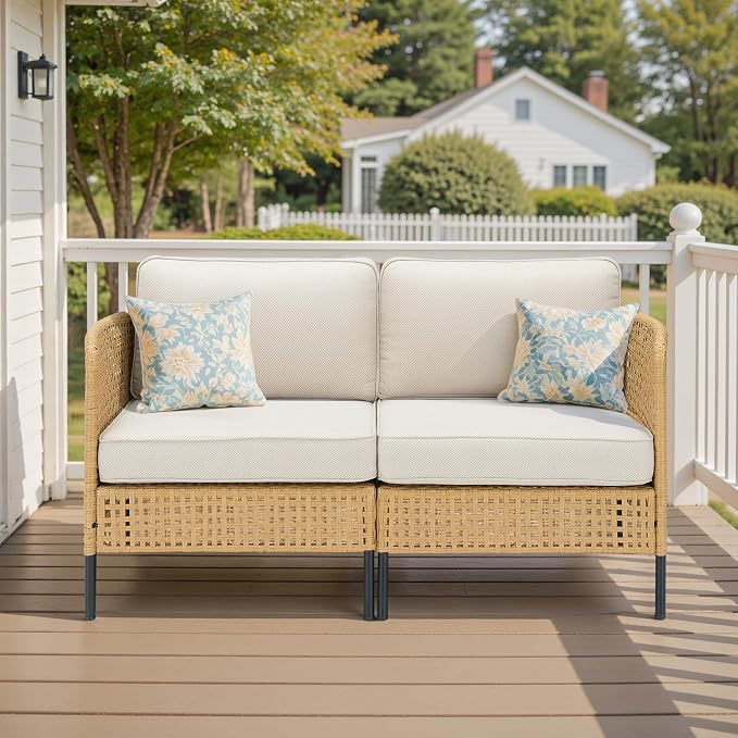 Belord Patio Conversation Sets, Boho Outdoor Furniture with Waterproof Cushions, Wicker Patio Furniture for Porch, Balcony (2 Pieces)