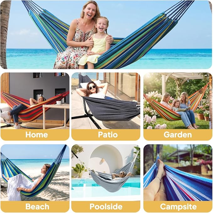 ANYOO Cotton Hammock Portable Camping Hammocks for Hanging Sturdy Garden Comfortable Fabric Hammock with Tree Straps Up to 660lbs with Travel Bag for Camping Outdoor/Indoor Patio Backyard