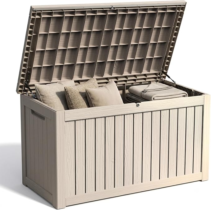 Outdoor Storage Box, 270 Gallon Waterproof Deck Box [Upgraded 3.0], Super-Sized Gas-Spring Resin Trunk for Large Seat Pillows, Heavy-Duty Lockable Backyard Storage Sofa, Garden Lawn, Grey