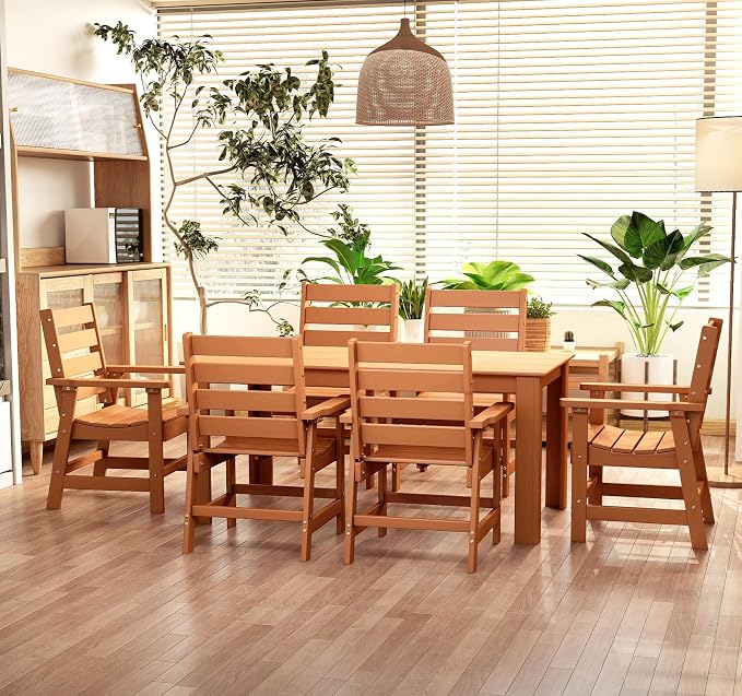BRIOPAWS Outdoor-Dining-Chair | HDPE | Teak | Patio Chairs with Arms | Modern | All Weather | Oversized & Comfortable | for Deck Backyard Poolside Porch