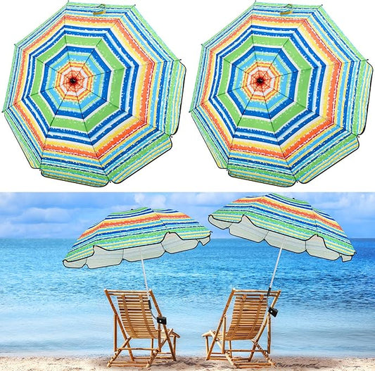 Buryeah 2 Pcs Beach Chair Umbrella Automatic with Universal Adjustable Clamp 44" UPF 50+ Portable Clamp on Beach Chair for Wheelchair Patio Golf Carts Camping