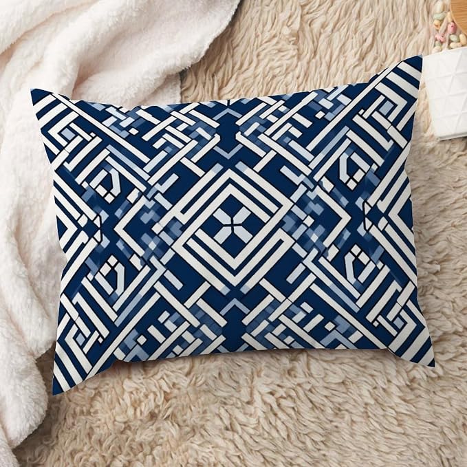 Lacefield Trellis Print Geometric Blue Rectangular Throw Pillow Cover Chinoiserie Grandmillenial Ming Trail Throw Pillow Cover Modern Throw Pillow Covers Decorative for Sofa Bed 20x26in
