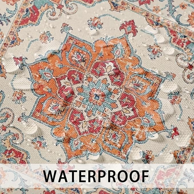 Throw Pillow Covers, Orange Boho Farmhouse, Set of 2, 18 x 18 Inch | Decorative waterproof square cushion case pillowcase for outdoor garden couch beach patio