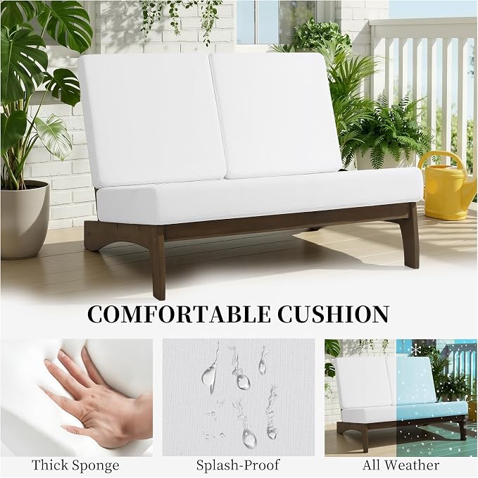 5 Pieces All Weather Wood Patio Furniture Sets, 2 Patio Loveseat, 2 Patio Bistro Chair, Outdoor Sectional Sofa Furniture Backyard Conversation Set with Coffee Table - Beige