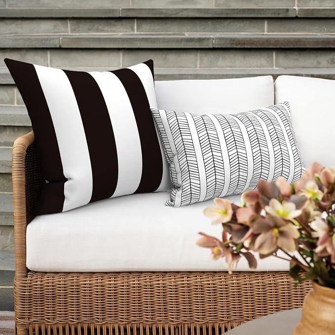 Outdoor 16x16 Inch Throw Pillow Covers Set of 2, All Weather Square Pillow Cases, Covers ONLY, Patio Cushion Pillow of Home Furniture Use, Cabana Black