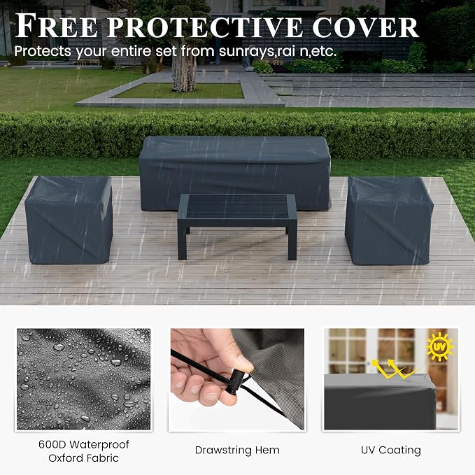 Aluminum Patio Furniture Set, Grey Metal Outdoor Furniture Set,6 Piece Patio Set with Waterproof Covers for Backyard Garden
