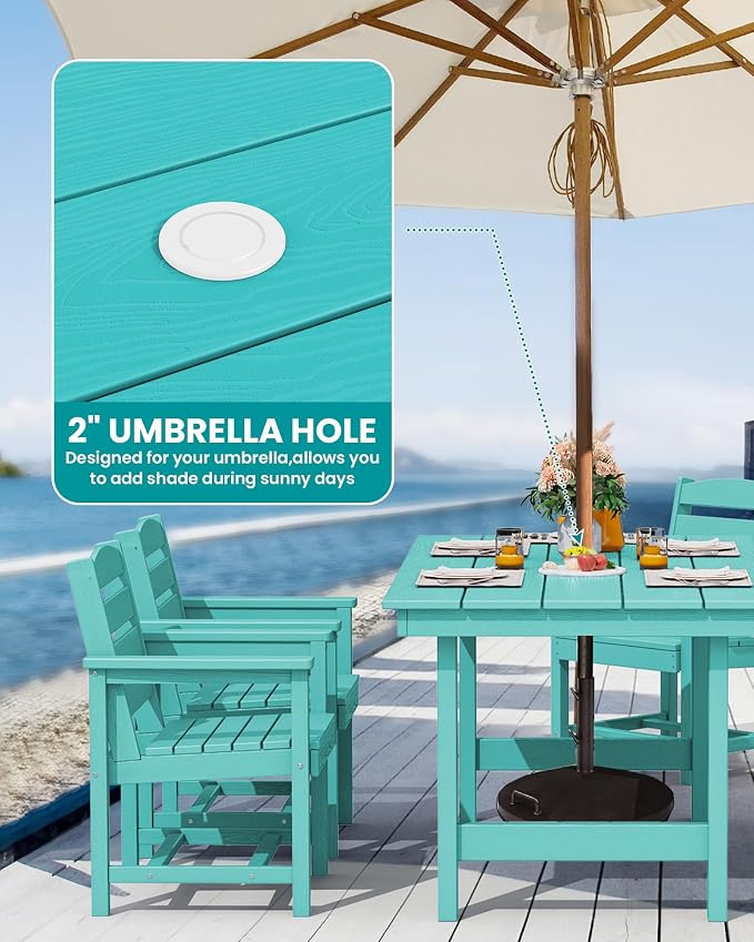 SERWALL 67" Rectangle Outdoor Dining Table for 6, Aruba | Patio Dining Table with an umbrella hole, HDPE Outdoor Dining Table which can holds up to 220LBS