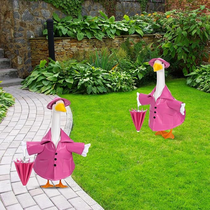 Summer Goose Outfits 23 Inch Porch Goose Raincoat Clothes Yard Goose Umbrella Outfit Fits Cement or Plastic Geese Statue for Outdoor Lawn Garden Patio Summer Holiday Decor (Pink)