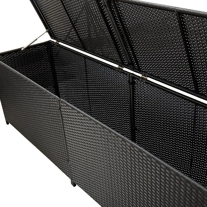 Garden Storage Box Indoor/Outdoor Storage Container and Gardening Tools - Store Items on Patio, Garage, Yard.Poly Rattan 78.7"x19.6"x23.6" Black