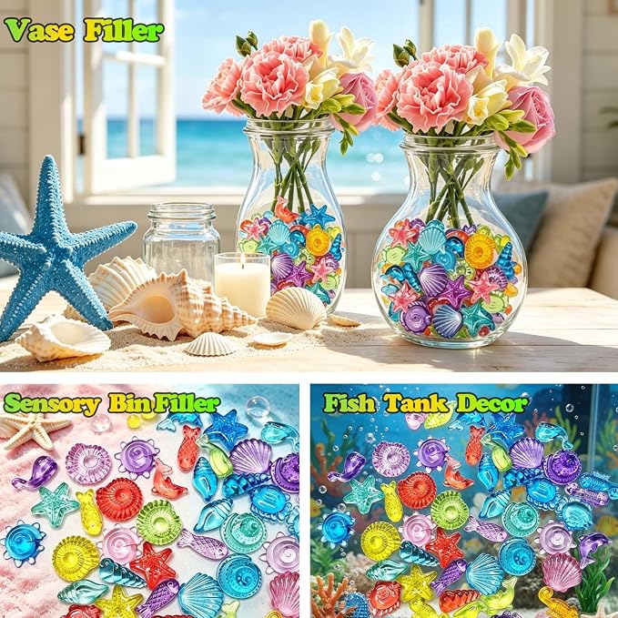 450 PCS Seashells Ocean Sensory Bin Filler, Mini Resin Animal Figures | Mini Resin Seashell Figures Diving Gems Vase Fillers for Fish Aquarium Fairy Garden Table Decorations