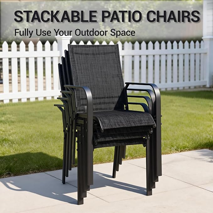 5-Piece Outdoor Dining Set, Patio Furniture Set with 4 Regular Chairs, Patio Dining Set with 1 Rectangular Table for Garden, Backyard, Poolside, Deck, Black
