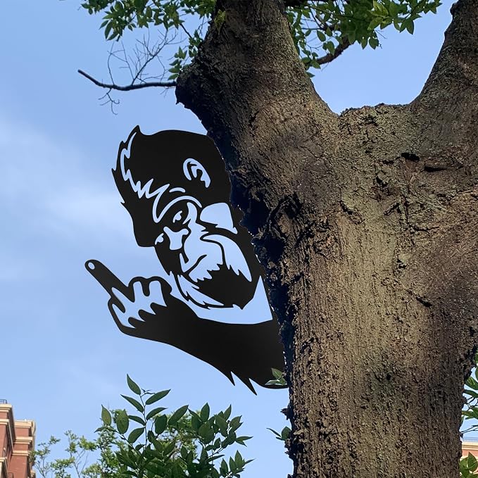 15 IN Sasquatch Peek Flip Off Metal Sign Bigfoot Yard Decor | Funny Big Foot Cutout Plaque Sculpture Silhouette Tree Fence Garden Patio House Wall Porch 15x10 IN Middle Finger