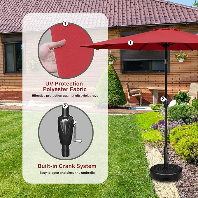 YSSOA 7.5' Patio Umbrella Outdoor Table Market Yard Umbrella with 6 Sturdy Ribs, Red