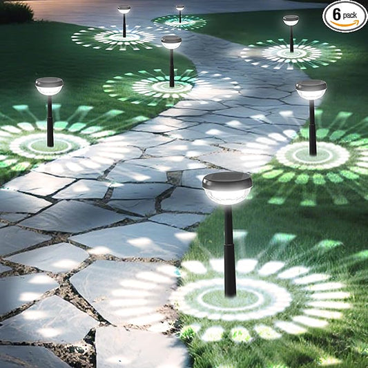 Ensenior 6-Pack Solar Lights Outdoor, Auto ON/Off 6500K LED Solar Garden Lights for Pathway, Yard, Patio, Walkway, Flower Bed, Halloween Christmas Landscape Lighting, IP65 Waterproof, Flag Lights