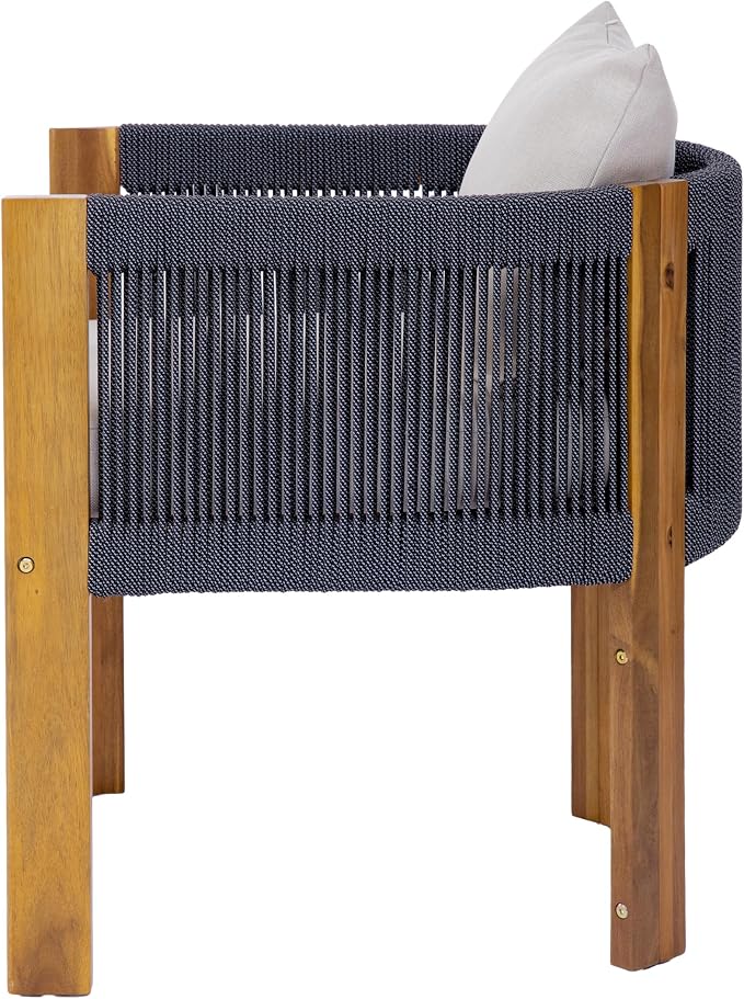 Christopher Knight Home Matera Acacia Wood Outdoor Dining Set for 6, 7 Piece Patio Dining Table and Chair Set, Wooden Outdoor Dining Armchair and Table Set with Cushion, Black+Teak+Sand