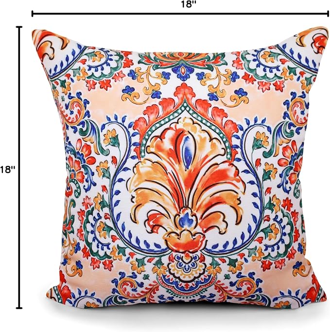 COZY TRENDS Decorative Indoor Outdoor Waterproof Throw Pillows with Inserts - Stylish Comfort for Your Patio Furniture, Garden Chairs, or Indoor Décor 18x18 Inches | Set of 2 (Pink/Orange)