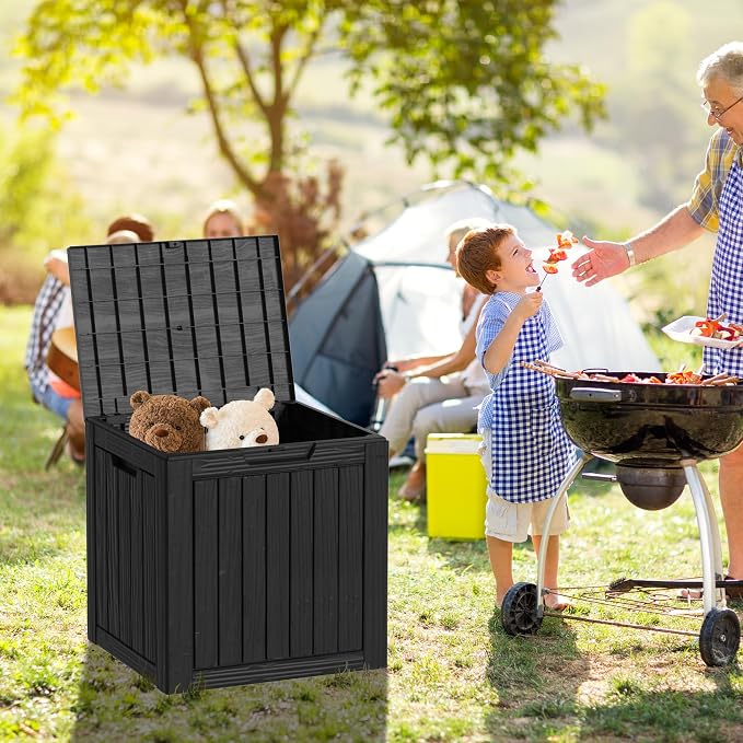 30 Gallon Waterproof Deck Box, Lockable Resin Storage Box for Patio Furniture Cushions Garden Tools and Outdoor Delivery Storage (Black)