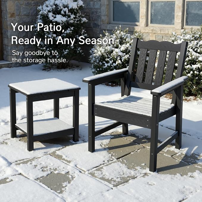 Stoog All-Weather Patio Chairs Set of 2, Outdoor Dining Chairs with Curved Backrest, 400 lbs Support Garden Chair, Black