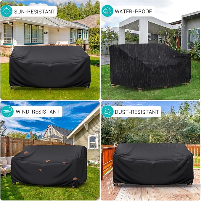 Patio Sofa Cover Waterproof - Heavy Duty 2-Seater Outdoor Couch Cover Patio Furniture Covers with Air Vent and Handles, 60" L×34" D×30" H, Black