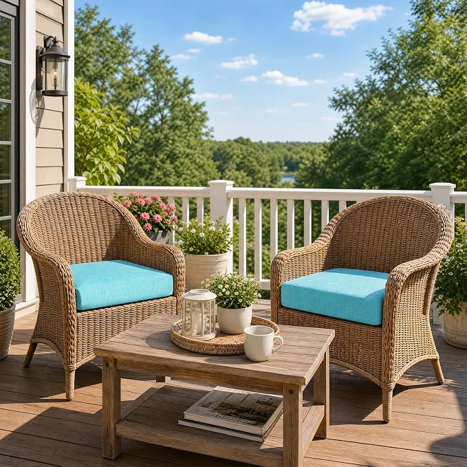 Aoodor Patio Chair Cushions Set of 4, 23 x 26 x 4 Inch Water Resistant Outdoor Seat Cushions with Handle and Ties, Square Corner Cushions for Patio Furniture Garden Lawn, Teal