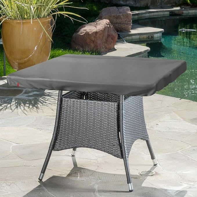 Outdoor Square Table Cover Waterproof UV-Resistant for 36 x 36 Inch Patio Tables - Heavy Duty Weatherproof Table Top Protector with Elastic Hem (Grey)