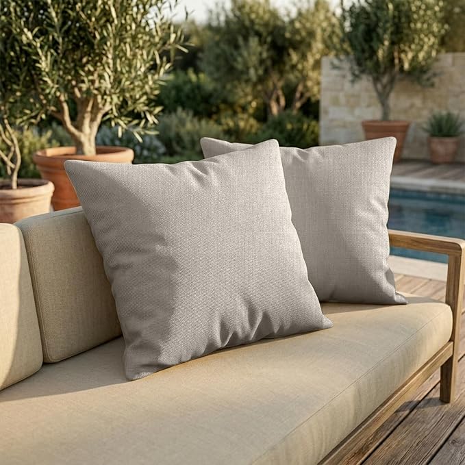 Covers & All Sunbrella Throw Pillows Set of 2, 22 x 22 Inch Square Outdoor & Indoor Cushions with Insert, Fade & UV Resistant Fabric (Cast Ash)
