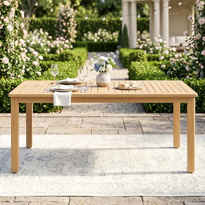 Wisteria Lane Acacia Outdoor Dining Table, 68"×32" Patio Dining Table with Umbrella Hole, All-Weather Solid Wood Outdoor Patio Table for Garden, Poolside, Deck, Lawn