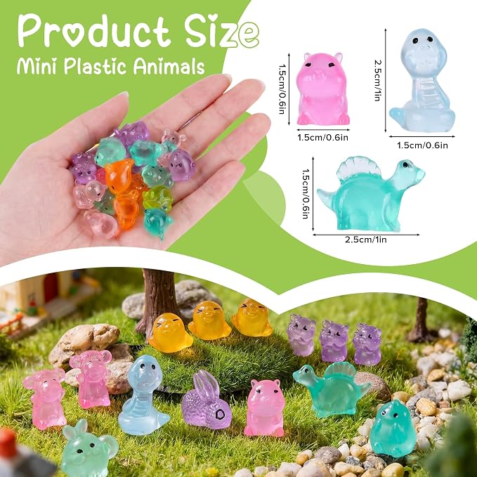 70 Pcs Mini Resin Animals Blind Bags, Glow in The Dark Tiny Animal Figures, Mystery Bulk Assortment for Fairy Garden, Aquarium, Potted Decor, Premium Hand-Polished Resin