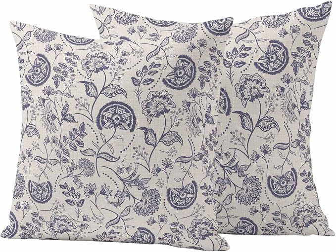 Outdoor Pillow Covers 24x24 Set of 2, Vintage Spring Floral Waterproof Patio Throw Pillow Covers for Couch Sofa Chair, Farmhouse Botanical Decorative Pillowcases for Throw Pillows