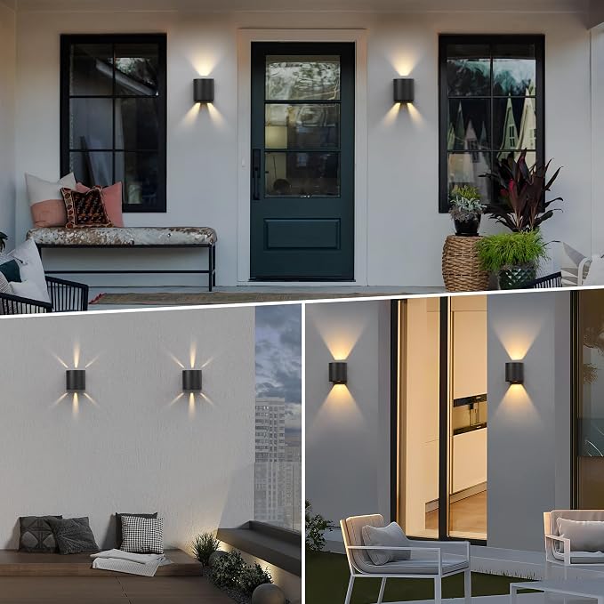 LUTEC 2-Pack LED Up & Down Adjustable Wall Lights,Anti-Rust Aluminium Modern Outdoor Indoor Wall Sconce, 10W, 400LM, 3000K Warm White Exterior Light, IP65 Waterproof for Porch, Patio, Garage-Black