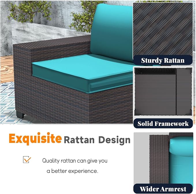 Patio Furniture Set 12 Pieces Outdoor Sectional Sofa Set,PE Rattan Wicker Patio Conversation Set with Thickened Cushions and Glass Coffee Table,Blue