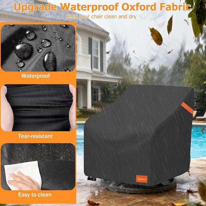 Outdoor Swivel Chair Cover 2 Pack,600D Heavy Duty 100% Waterproof Outdoor Chair Covers,Patio Furniture Covers for Swivel Patio Chairs,37.5" W x 39.25" D x 36" H,Black