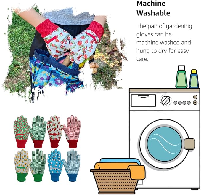 Gardening Gloves for Kids,Toddler,Children,Gift,Cute Pattern,Age3-8 | Canvas,Cute Floral Pattern,Anti-slip Dotted Palm,Soft Knit Wrist,Gardening Gift for Kid,Toddler,Daily Work,Outdoor Activities