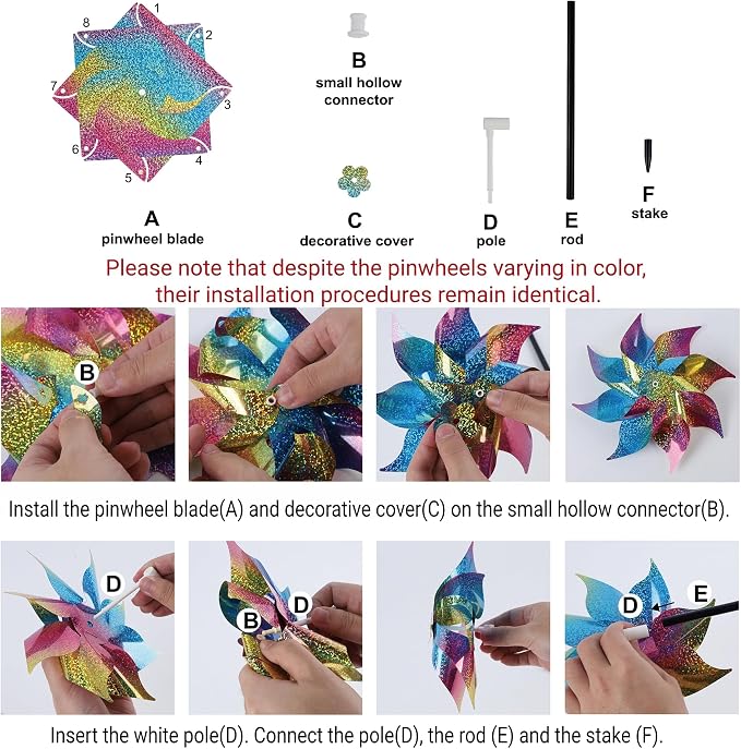 Hausse 10 Pack Reflective Pinwheels Patriotic Decorations (Assembly Required), American Flag Wind Spinner with Stake for Independence Day, Memorial Day July of 4th, Scare Birds Repellent Devices