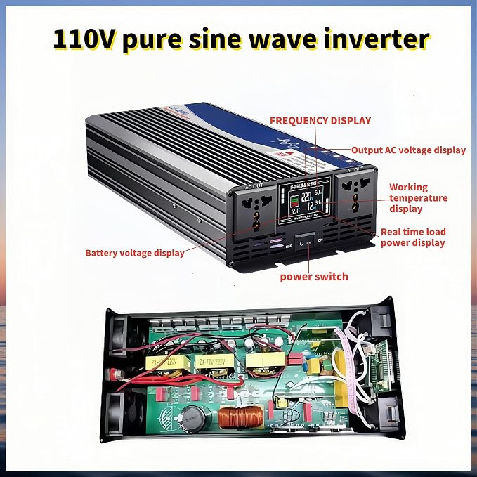 5000W Power Inverter 12V DC to 110V AC Converter with LED Display Dual AC Outlets Dual Fans Radiating for RV, Camp, Boat and Home Emergency Portable Pure Sine Wave Inverter (Smart Screen, 5000W 12V)