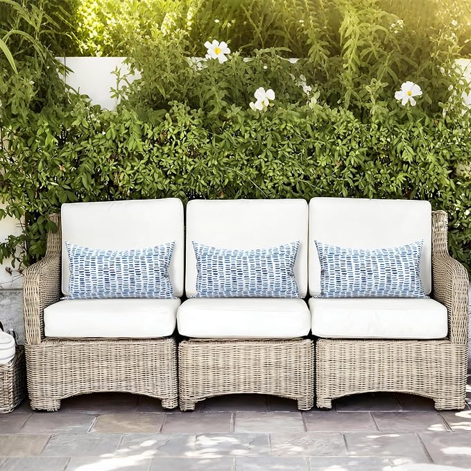 LVTXIII Set of 2 Patio Lumbar Pillows, 12”x20” Fade Resistant Outdoor Lumbar Pillow with Inners, Fluffy Decorative Garden Lumbar Cushions for Home Patio Coach Sofa Use, Pebble Blue