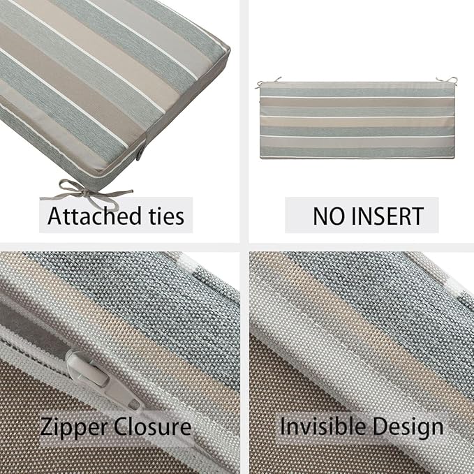 FUNHOME Outdoor Bench Cushion Cover 48 x18 x 3 inch,Water Resistant Cover with Zipper&Ties,Fade-Resistant Slipcover,Patio Porch Swing Cushion Cover Replacement Only,No Insert(Gray Stripe)