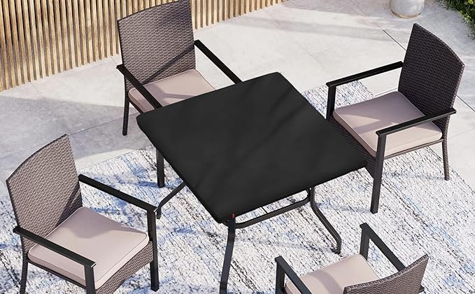 Outdoor Square Table Cover Waterproof UV-Resistant for 48 x 48 Inch Patio Tables - Heavy Duty Weatherproof Table Top Protector with Elastic Hem (Black)