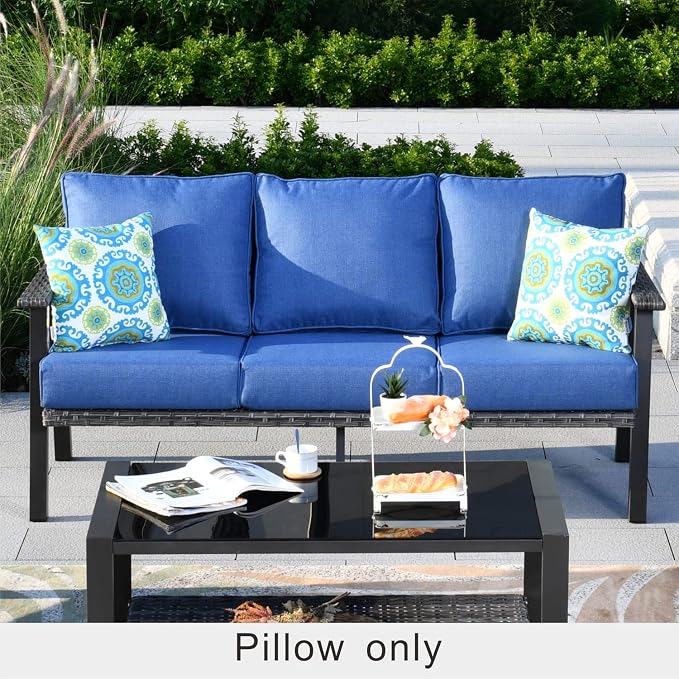 HOOOWOOO Outdoor Patio Throw Pillows Set of 2 with Inserts,Small Firm toss Decorative Pillow Weather Resistant for Indoor Outdoor Chair, Sofa Furniture,17x17,14x14x5,Blue Circles