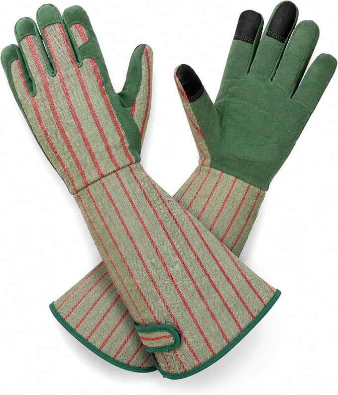 Thornproof Rose&Cactus Gardening Gloves,Gauntlet Garden Glove,Gifts | Canvas,Cute Floral Pattern,Leather Palm,Touchscreen,Durable Material,Garden Gift,Men&Women,Machine Washable,Adjustable Cuff