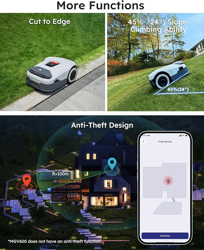 ANTHBOT Genie3000 Robot Lawn Mower - NO Wire, Full Band RTK+4-Eye Vision Robotic Lawnmower for 3/4 Acre, Auto Mapping, Multi-Zone Management (Renewed)