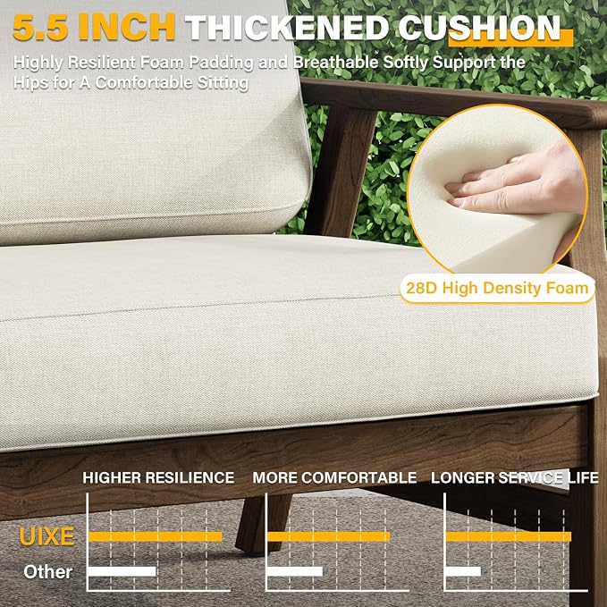 Wood Patio Chair Outdoor Bistro Set, 2 Piece Outdoor Armrest Chair All Weather Patio Sofa Furniture Backyard Conversation Sets with Cushions - Beige