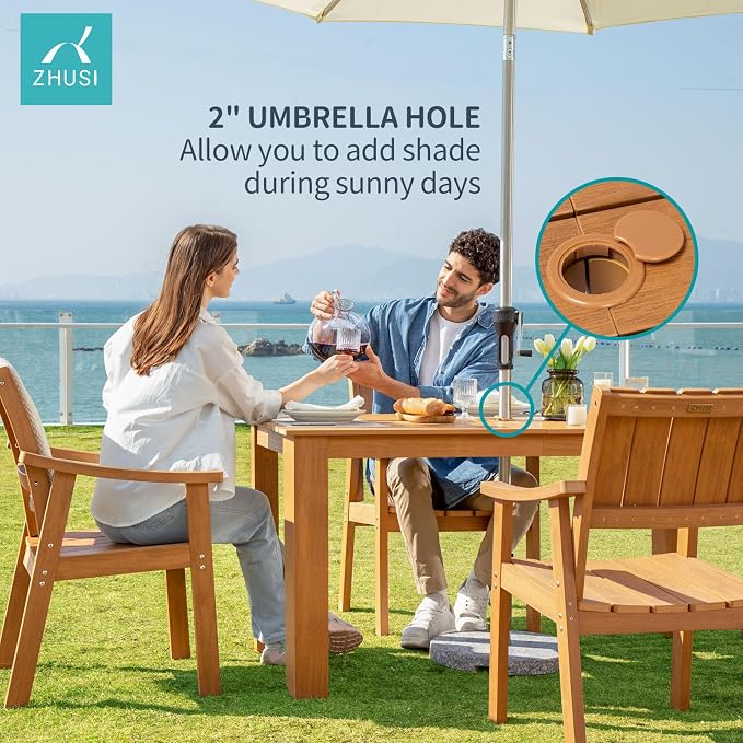 ZHUSI Outdoor Dining Set for 6 HIPS (Teak, 7 PCS)