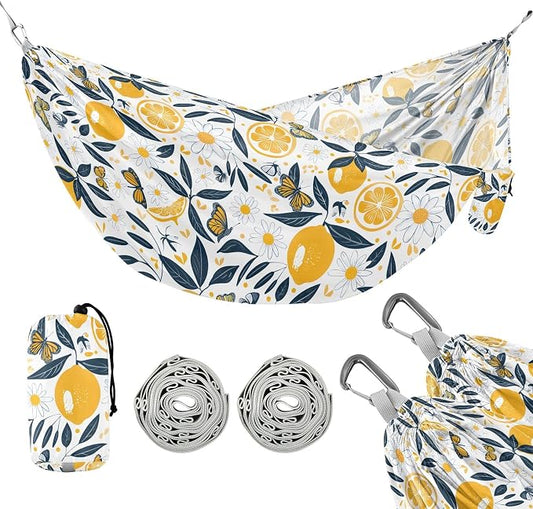 Camping Hammock Outdoor Hammocks for Outside Lemons Flower Butterfly Beach Trees Portable Lightweight with Pockets Tree Straps Indoor